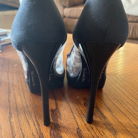 Kardashian Kollection Miami Heel Stiletto Peep Toe Animal Print Bow Black 9.5 - Picture 7 of 9